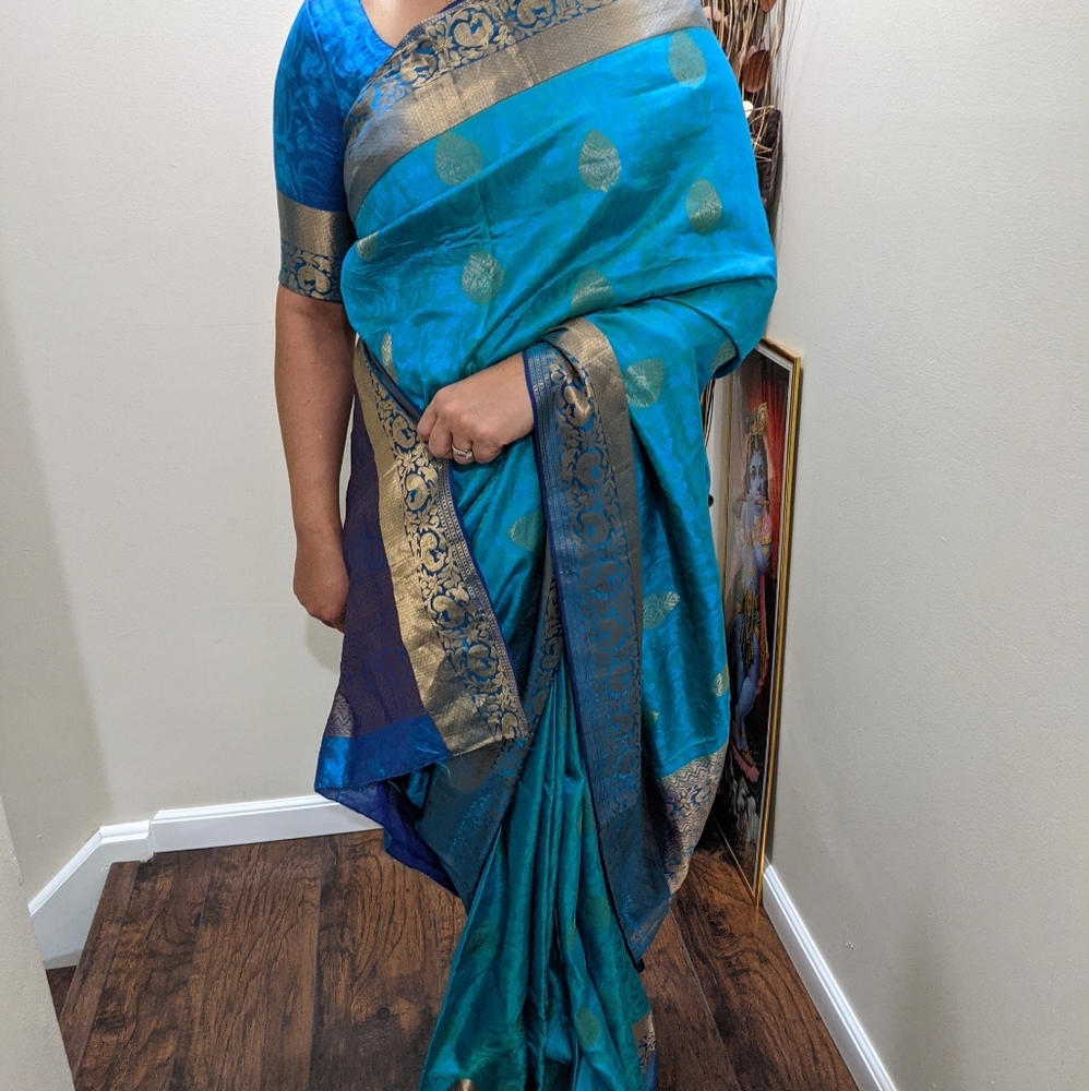 Beautiful blue indian silk saree